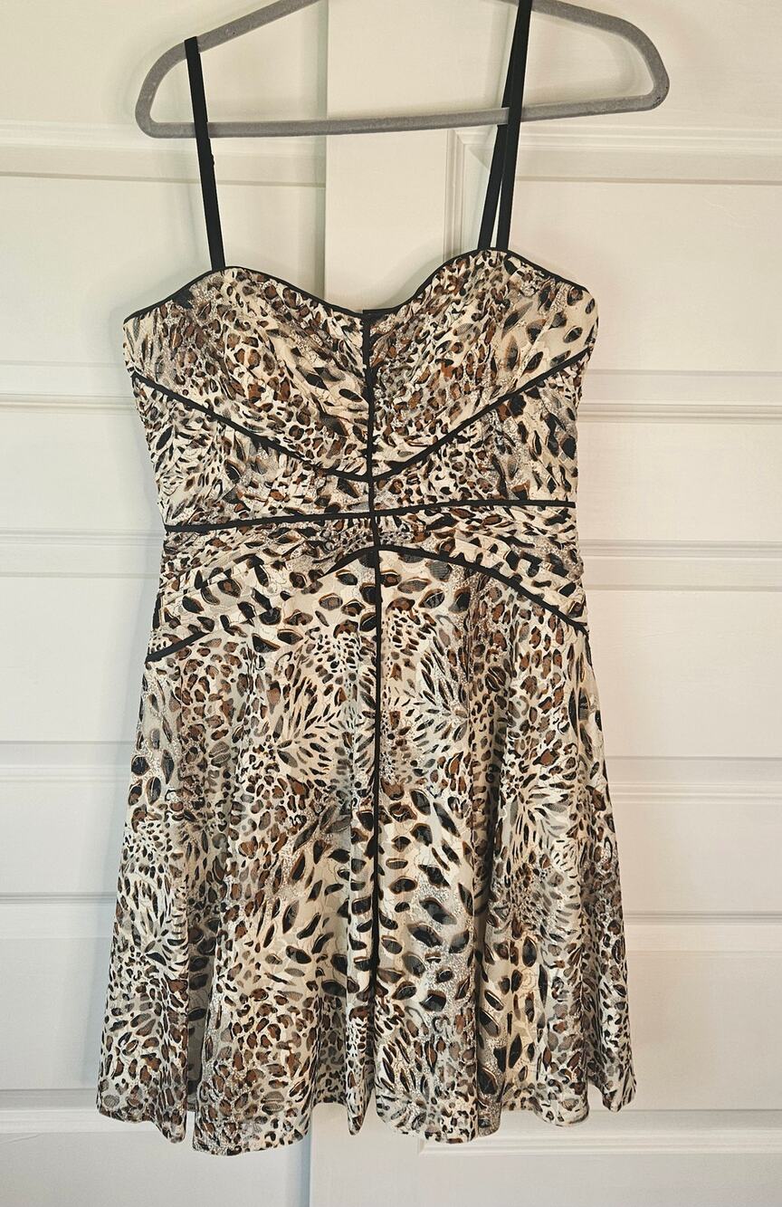 Betsey Johnson Leopard Print Sweetheart Mini Dress Size 12 Y2K Indie Whimsygoth